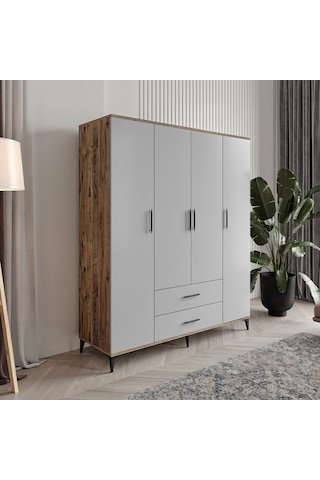 Afilliurla 4 Kapaklı 2 Çekmeceli Gardrop Tamamı Mdf Atlas Çam...