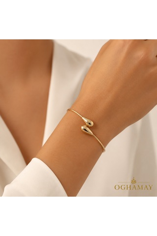 Kadın Gold Çelik Damla Uçlu Bileklik Kararmaz Paslanmaz Minimal Şık Kelepçe Bilezik Diğer