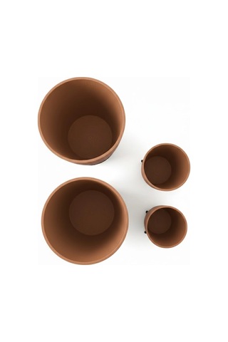 4 Lü 3d Şık Kahverengi Vazo Seti Modern Ayaklı Saksı