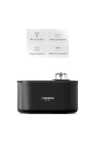 Xenon Smart Akıllı Otomatik Kedi Su Şelalesi Led Işıklı Ultra Sessiz Siyah Su Pınarı X8650 Siyah