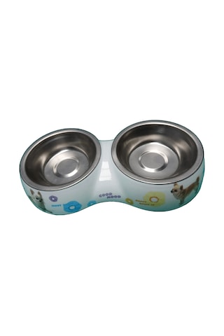 Nunbell İkili Köpek Figürlü Melamin Çelik Mama Kabı M