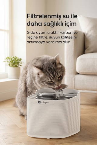 Kedi Su Pınarı 5200 Mah, 2.5l, Kablosuz, Hareket Sensörü Modu, Çelik Kase H312
