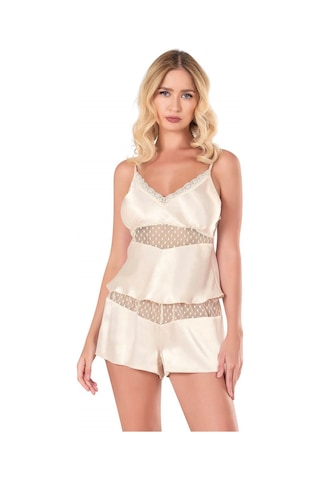Modenya Fildişi Saten Babydoll Şort Takımı Fil Dişi