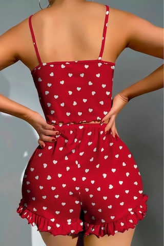 Lily Bianca Nightwear Askılı Göbek Kısmı Dekolteli Fiyonk Detaylı Ve Şortlu Penye Gecelik Kırmızı