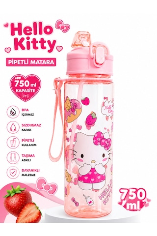 Fenomen Hello Kity Pipetli Matara 750 Ml Büyük Boy Askı Aparatlı Çantanın En Şirin Eşyası Hello Kity Matara Pembe