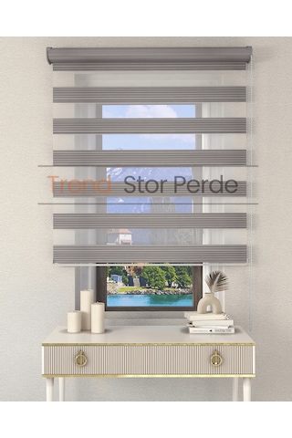 Geniş Plise Gri Etek Dilimsiz Zebra Stor Güneşlik Perde Gri