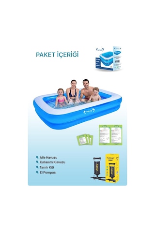 Heykida Swim Safe Dikdörtgen Havuz 305x183x50 + Manuel Pompa Mavi