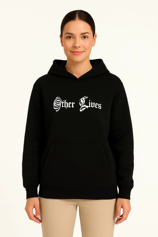 Vinevesta Kadın Kapüşonlu Kanguru Cepli Sweatshirt 3 İplik Pamuklu Baskılı Hoodie - Siyah Çok Renkli