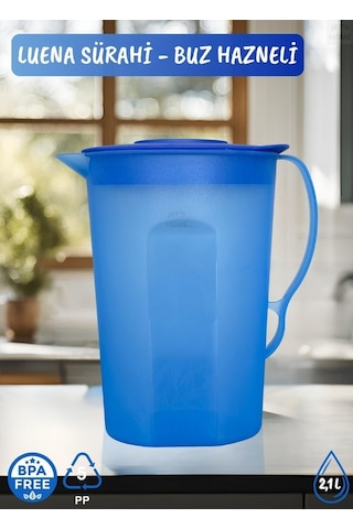 Luena Sürahi Pp-5 Kokusuz Sürahi Soğutuculu Mavi Sürahi Bpa Free 2,1 L