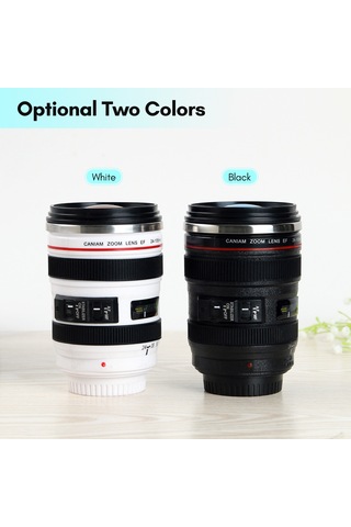 Yuntech01 Kameramanlar İçin 400ml Paslanmaz Çelik Termos Kupa - Ef24-105mm Lens Desenli, Düşük Sızıntı, Kahve/çay İçin Siyah Beyaz