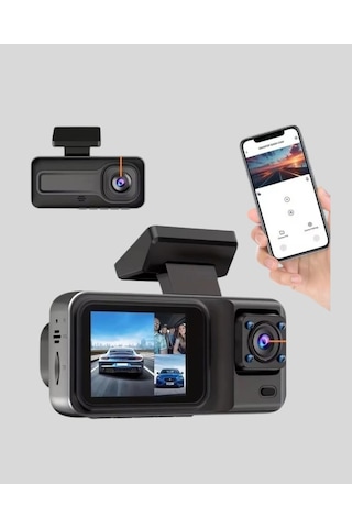 3 Kameralı Araç Dvr 1080p Ön + Hd Arka + İç Kamera Döngü Kayıt 2 Ekran 1