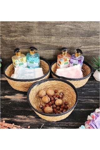 Nergis Hasır 3 Lü Sepet Saklama Kutusu Sepet Takımı Siyah