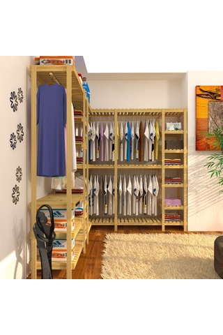 Nove Longo Köşe Için Tasarlanmış Açık Ahşap Gardırop