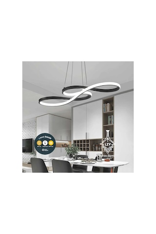 Modern Sanatsal Kıvrımlı Led Sarkıt Avize - 80cm Yatay Tasarım & Kumandalı 3 Renkli Siyah