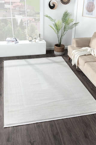 Mariesse Home Zen Koleksiyonu - Bambu Tarz Modern Sık Dokuma Halı Salon Oturma Odası Halısı 0590a Beyaz