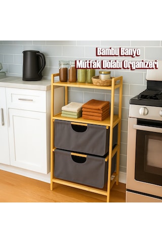 Porsima Pbt-714 Ahşap Bambu Banyo Mutfak Organizeri 3 Raflı Çok Amaçlı Banyo Mutfak Düzenleyici Organizer Banyo Mutfak Dolabı Sebzelik Organizeri Bambu