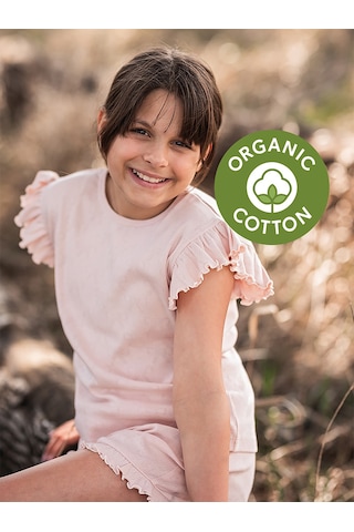 Denokids Organik Pembe Kısa Kollu Kız Çocuk Pijama Takımı