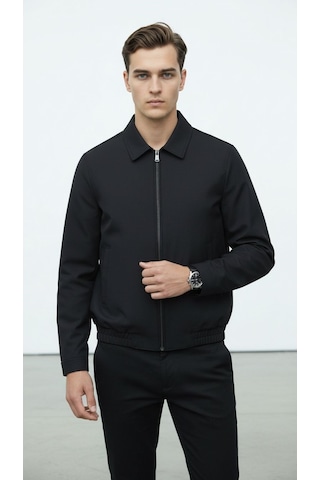 Plus Scorpion Erkek Slim Fit Bomber Fermuarlı Mont Ceket Esnek Kumaş Günlük Şık Casual Ceket Siyah