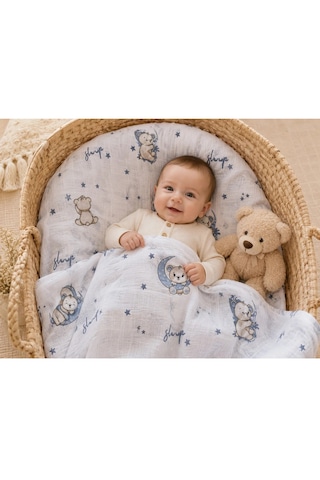 Minora Baby&Kids %100 Pamuk Müslin Bebek Örtüsü Çok Amaçlı Müslin Battaniye - 100 x 100 CM Açık Mavi