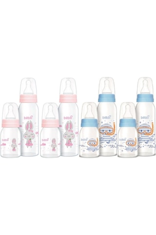 Bebsi Cam Biberon Seti Mavi - Pembe 250ml+125ml Karma 4lü Set