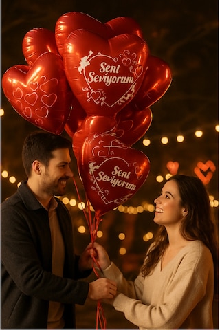Folyo Kırmızı Kalp Balon Seni Seviyorum Baskılı 18 İnc 40 Cm Helyum Gazı Uymumlu Sevgili Hediye Kırmızı