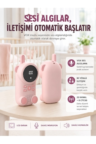 Zenvia Uzun Menzilli Bebek Telsizi 1-3 Km Çekim 22 Kanal Lcd Ekran Vox Şarjlı Znv2026