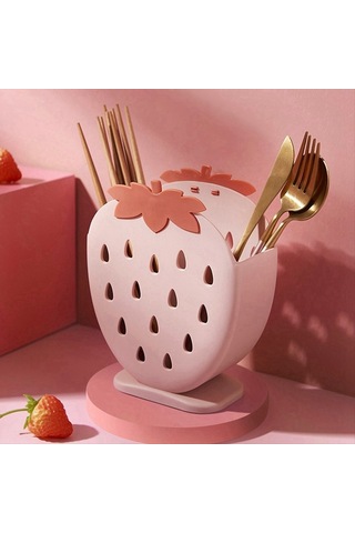 Xurunkeji Sevimli Çilek Çubuk Tutucu, Süzgeç Rafı, Mutfak Eşyaları Depolama Rafı, Süzgeç Kaşık Çatal Bıçak Raf Tutucu Kırmızı Kırmızı