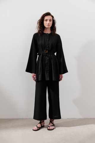 Keten Pensli Tunik Siyah Siyah