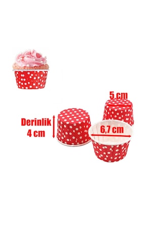 100 Adet Puantiyeli Kırmızı Büyük Boy Pet Kapsül Cupcake Muffin Kek Vb. Kalıbı Ebat: 6,7 Cm X 4 Cm X 5 Cm Puantiyeli Kırmızı