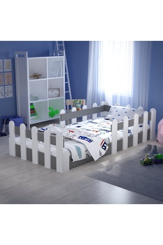 Tuliplifeyapımarket Tuliplife Montessori Karyola Beyaz-Antrasit Çocuk Yatağı -316 Antrasit - Beyaz