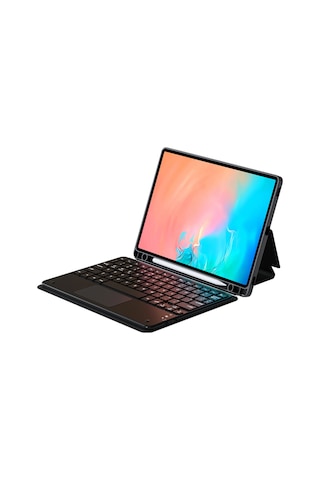 Galaxy Uyumlu  Tab S9 Fe Frm Border Keyboard Bluetooh Bağlantılı Standlı Klavyeli Tablet Kılıfı - Siyah Klavyeli Kılıf