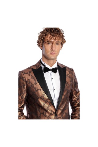 Desenli Slim Fit Kahverengi Erkek Smokin Ceket - Wessi Kahverengi