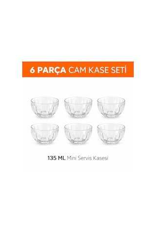 Marılla 6 Lı Cam Mini Kase Seti 135 Ml Kuruyemiş Sos Tatlı Sunum Kasesi Şeffaf