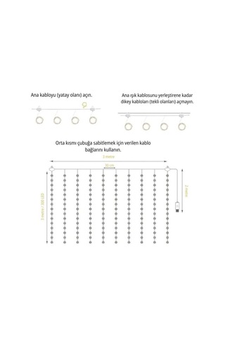Torima Lw-7 300 Ledli 10 Sarkıt Perde Led Işık, 8 Modlu Uzaktan Kumandalı, 3x3 Metre Peri Telli Led Altın