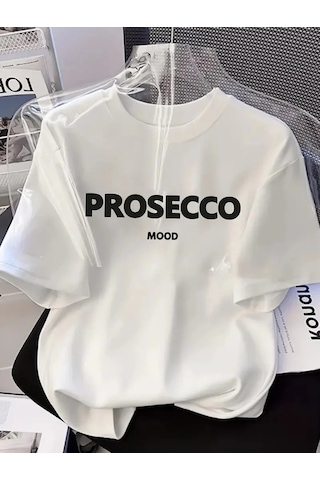 Tarzyeri Kadın Kısa Kol Yazlık Tişört Bisiklet Yaka Baskılı Oversize T-shirt - Beyaz Çok Renkli