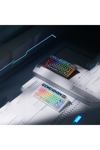 Machenike KT84-B84W Tri-Mode Gateron White Switch LCD RGB İngilizce Oyuncu Klavye