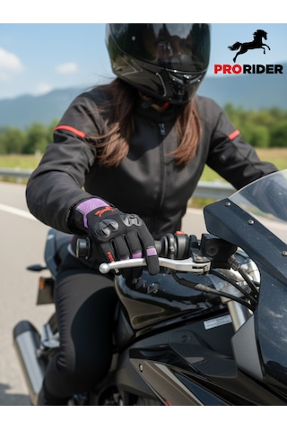 Yüksek Korumalı Kadın Motosiklet Eldiveni Mor Avuç İçi Slider Korumalı