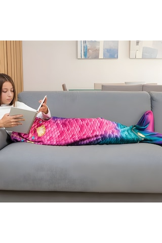 Kuaki Mermaids Deniz Kızı Kostümlü Tv Battaniyesi Rainbow Çok Renkli