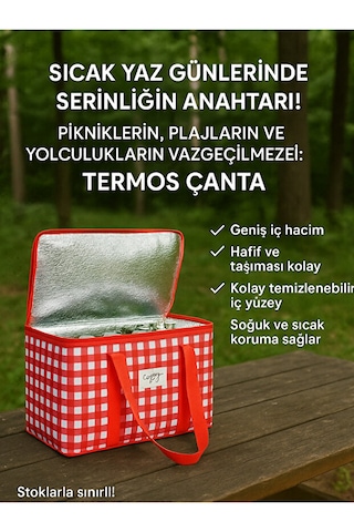 De Bijoura Kamp, Piknik, Araç İçi Soğuk Sıcak Tutucu Termos Çanta Bölmeli Buzluklu Plaj Çantası Sarı - Kırmızı