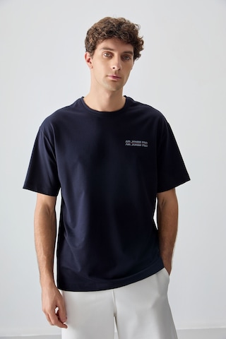 Air Jones Tommy Life Lacivert Pamuklu Kalın Yumuşak Dokulu Oversize Fit Baskılı Erkek T-shirt - 88375 Lacivert