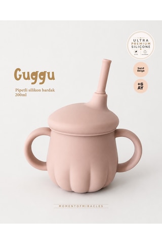 Tgm Baby Guggu Ultra Premium Silikon Pipetli Alıştırma Bardağı 200 Ml Kum Beji