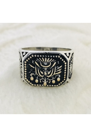 Osmanlı Devlet Arması Işlemeli 925 Ayar Gümüş Erkek Yüzük