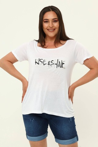Hanezza İşlemeli T-shirt Beyaz - 4034976 Beyaz