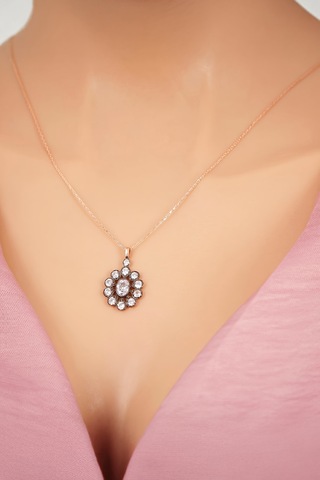 925 Ayar Gümüş Kalem Rodajlı Beyaz Zirkon Taşlı Bayan Kolye