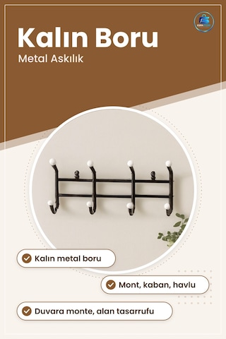 Duvar Asısı Kıllı Metal Borulu Antre Vestiyer Asılık Mont Kaban H Çok Renkli