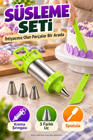 Pasta Süsleme Seti Krema Şırıngası Çelik Gövde Üç Uçlu Spatula Kek Cupcake Dekorasyon Mutfak Aparatı Çok Renkli