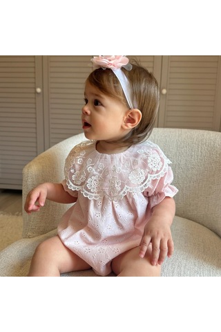 Dantel Yaka Bandanalı Fisto Kız Bebek Romper 001