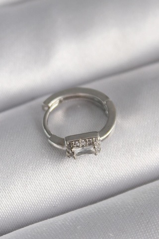 316l Çelik Gümüş Renk Kare Zirkon Taşlı Tragus Piercing - Prt3500eb02930-7993 Gümüş