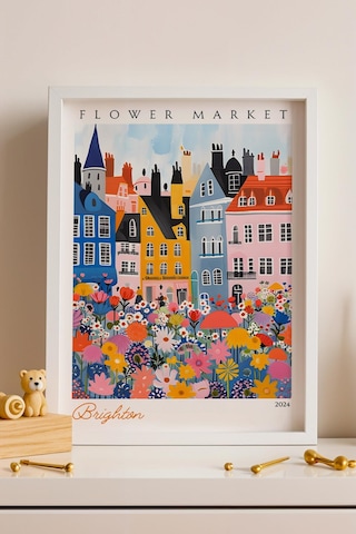 Brighton İngiltere Çerçeveli Tablo Seyahat Severlere Salon Ve Ofis İçin Estetik Duvar Dekoru Travel Flower Market