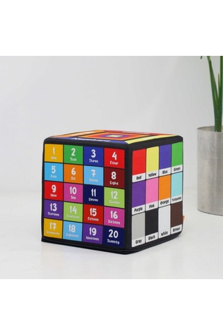 Missidea İngilizce Eğitici Küp Minder 33x33 Cm Çocuklar İçin İnteraktif Dil Gelişim Pufu Çok Renkli